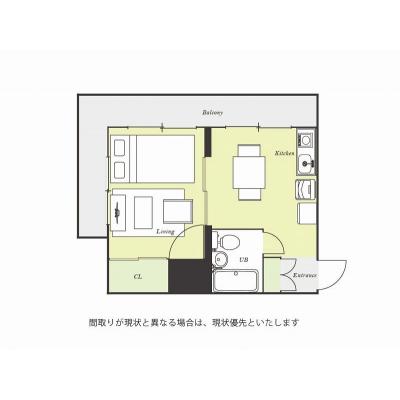 ユニオンマンスリー千葉本八幡３　302　1DK・セミダブル☆◆インターネット固定回線（有線・Wi-Fi）無料の部屋◆人気の角部屋♪ソファ・テーブル＆ダイニングテーブル＆の間取り図