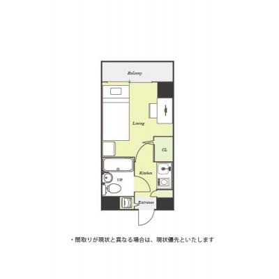 ユニオンマンスリー相模原ソレアード１　505　1K・シングル☆人気の角部屋♪デスク・チェアのあるお部屋/安心の建物オートロック＆モニター付きインターフォン＆室内洗濯機の間取り図