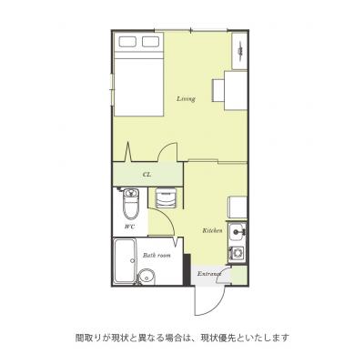 ユニオンマンスリー前原１　201　1K・セミダブル☆【禁煙ルーム】人気の角部屋＆バストイレ別！室内洗濯機など生活家電完備の間取り図