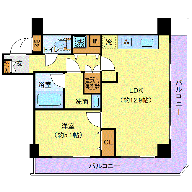 マンスリーリブマックス東京八丁堀・越前堀公園■『禁煙ルーム・1LDK・45平米』【追い焚き機能・独立洗面・浴室乾燥付】≪エクセレントシリーズ≫の物件間取り図