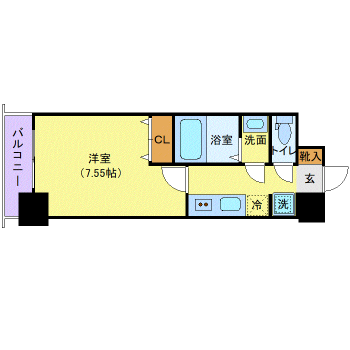 グッドステイ仙台東口・榴ヶ岡◎『禁煙ルーム・1K・24平米・1名入居限定・独立洗面・追い焚き機能』【ベーシック】の物件間取り図