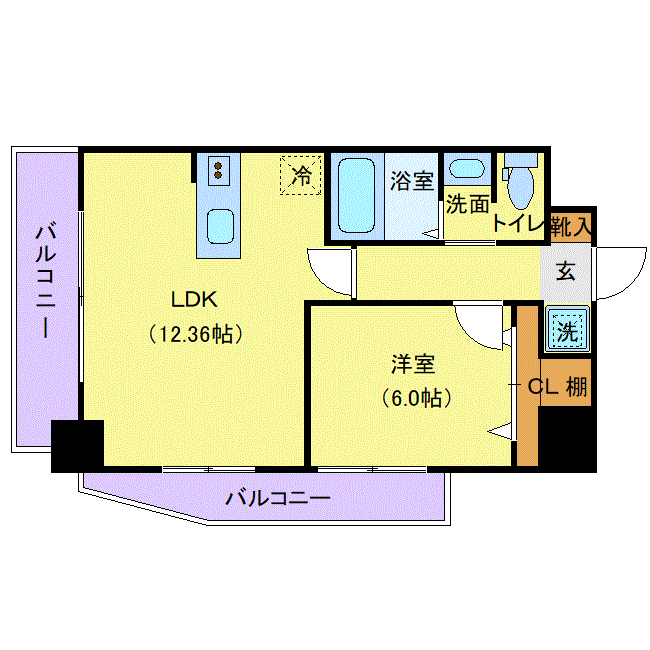 グッドステイ仙台東口・榴ヶ岡◎『禁煙ルーム・1LDK・43平米・独立洗面・追い焚き機能』【ベーシック】の物件間取り図