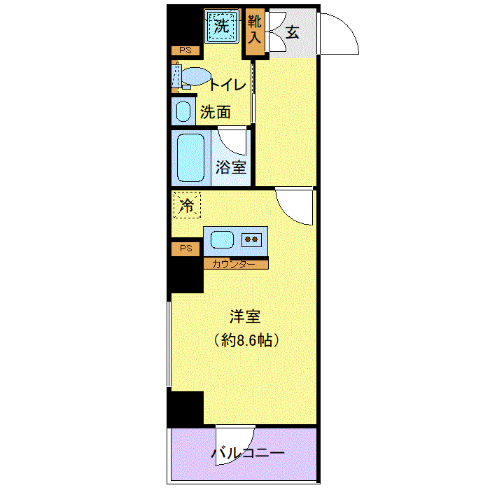 グッドステイ日本橋浜町NORTH■『禁煙ルーム・25平米・駅4分・Wi-Fi無制限・独立洗面・浴室乾燥付』【デラックス】の物件間取り図