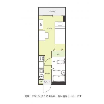 ユニオンマンスリー船橋６　402　1R・シングル☆【禁煙ルーム】人気の角部屋＆バストイレ別！安心の建物AL＆室内洗濯機など生活家電のあるお部屋/東京医療保健大学の間取り図