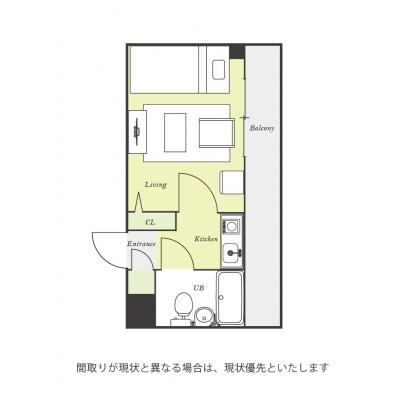 ユニオンマンスリー妙典１　402　1K・シングル☆【禁煙ルーム】人気の角部屋♪AL＆モニター付きインターフォン＆室内洗濯機完備♪ソファ・ローテーブルのあるお部屋の間取り図