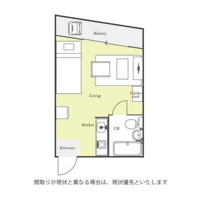 ユニオンマンスリー三軒茶屋１３　304　1R・シングル☆【禁煙ルーム】冷蔵庫や電子レンジなど生活家電完備♪ソファ・ローテーブルのあるお部屋の間取り図
