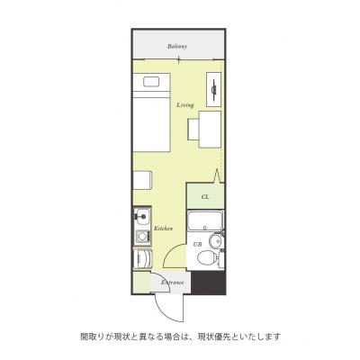 ユニオンマンスリー大泉学園１　101　1R・シングル☆【禁煙ルーム】安心の建物AL＆宅配ボックス＆モニター付きインターフォン完備！人気の角部屋♪室内洗濯機や冷蔵の間取り図
