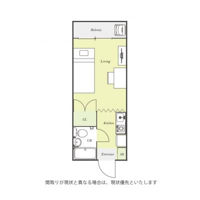 ユニオンマンスリー京王稲田堤２　102　1R・シングル☆【禁煙ルーム】デスク・チェアのあるお部屋♪洗濯機や掃除機など生活家電完備/都営新宿線直通運の物件間取り図