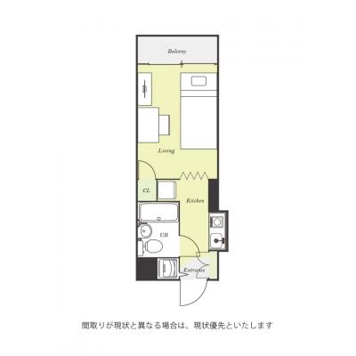 ユニオンマンスリーつきみ野１　102　1R・シングル☆【禁煙ルーム】室内洗濯機や冷蔵庫など生活家電完備！デスク・チェアのあるお部屋/東急田園都市線利用で中央林間の間取り図