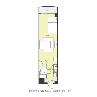 ユニオンマンスリー雪が谷４　410　1K・セミダブル☆◆インターネット固定回線（有線）無料の部屋◆【禁煙ルーム】ローテーブル・ソファのあるお部屋♪シモンズマットの物件間取り図