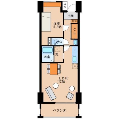 アパマートマンスリー富山駅南 桜木町 Wi-Fi無料 1LDK (ec)の間取り図
