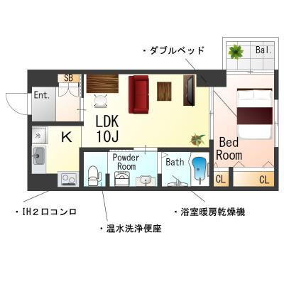 ★SステイSY岡山駅西口★インターネットWi-Fiレンタル可★ダブルベッド、浴室暖房乾燥機、温水洗浄便座、IH２口キッチンなど設備充実★の物件間取り図