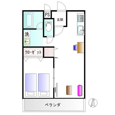 グランマンスリー佐野堀米町R205【2ベット！2名入居可！Wi-Fi無料！】の物件間取り図