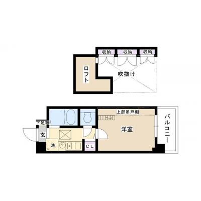 【大阪梅田駅、中津駅】EC梅田茶屋町DS　01号室【ロフト付・床暖房・NET無料・温水洗浄便座・浴室暖房乾燥機・ドラム式洗濯乾燥機・32型TV・HDD内蔵ブルーレイ標準装備！】の間取り図