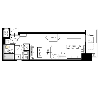 [六本木ミッドタウン至近]マンスリー21D：1R、25平米(7階)の物件間取り図
