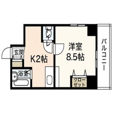 エールマンスリー紙屋町（4-2)　【★無料WI-FI標準装備（無制限）★・本通り３分・セミダブルＢ・バストイレ別・完全角部屋】の物件間取り図