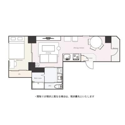 ユニオンマンスリー新富町LuxuryⅠ　601　1LDK・ダブル【４名まで】☆◆インターネット固定回線（有線・Wi-Fi）無料の部屋◆【禁煙ルーム】曲線のある家具でやさしさの中にも洗練された雰囲気。の間取り図