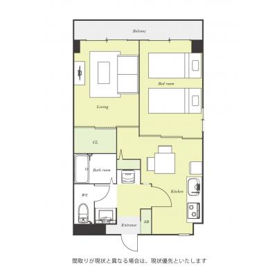 ユニオンマンスリー大塚１０　305　2DK・ツイン【４名まで】☆【禁煙ルーム】人気の角部屋＆バストイレ別＆独立洗面台完備♪ダイニングテーブル・チェア＆ローテーブル・ソファのあるゆったり43㎡のお部屋の間取り図