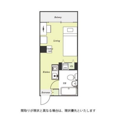 ユニオンマンスリー三鷹６　209　1R・シングル☆◆インターネット固定回線（有線・Wi-Fi）無料の部屋◆【禁煙ルーム】人気の角部屋♪安心の建物AL・宅配ボックス・モニター付きインターフォン完備の間取り図