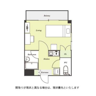 ユニオンマンスリー府中分倍河原１　405　1K・シングル☆【禁煙ルーム】人気の角部屋＆バストイレ別♪勉強やテレワークなどワークスペースにおすすめデスク・チェアのあるお部屋！の物件間取り図