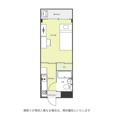 ユニオンマンスリー府中中河原３　103　1K・シングル☆【禁煙ルーム】勉強や仕事におすすめデスク・チェアのあるお部屋！洗濯機や冷蔵庫など生活家電完備の間取り図