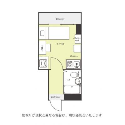 ユニオンマンスリー聖蹟桜ヶ丘５　802　1R・セミシングル☆【禁煙ルーム】デスク・チェアのあるお部屋♪安心の宅配ボックス＆モニター付きインターフォン＆室内洗濯機完備/駅前から帝京大学八王子キャンパスへの間取り図