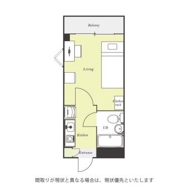 ユニオンマンスリー川崎１８　405　1K・シングル☆【禁煙ルーム】人気の角部屋！デスク・チェアがあるお部屋/深夜24時まで営業スーパー・まいばすけっとやコンビニ至近の間取り図