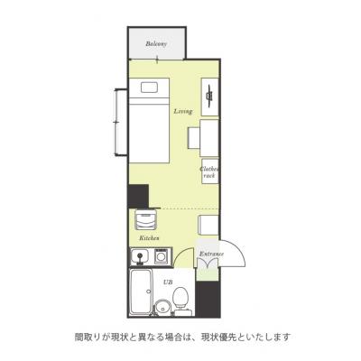 ユニオンマンスリー西横浜２　905　1R・シングル☆【禁煙ルーム】人気の南向き角部屋＆2面採光♪安心の建物AL・モニター付きインターフォン・室内洗濯機完備！嬉しいエレベーターあり♪の間取り図