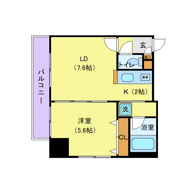 マンスリーリブマックス札幌・大通りスクエアレジデンス■『禁煙ルーム・1LDK・33平米』【独立洗面・ローテーブル・ソファ】≪スタンダードシリーズ≫の物件間取り図