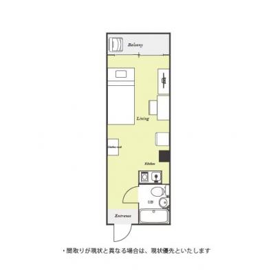 ユニオンマンスリー横浜・白楽５　406　1R・シングル☆◆インターネット固定回線（有線）無料の部屋◆【禁煙ルーム】安心の宅配ボックス＆モニター付きインターフォン完備！デスク・チェアのあるお部屋の間取り図