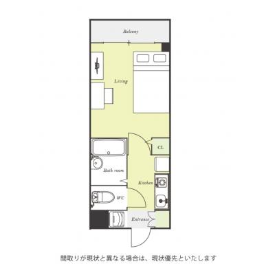 ユニオンマンスリー横浜片倉町駅前１　106　1K・セミダブル☆【禁煙ルーム】便利な宅配ボックス完備！人気のバストイレ別＆温水洗浄便座つき♪の間取り図