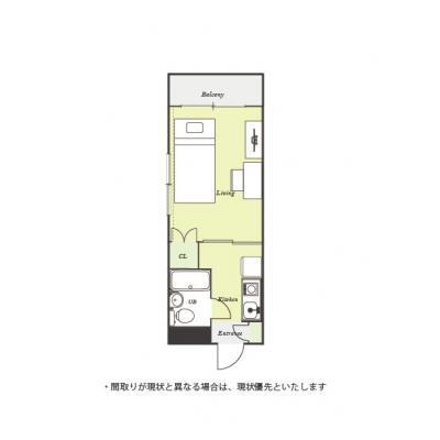 ユニオンマンスリー大倉山７　401　1K・シングル☆【禁煙ルーム】人気の角部屋＆リビングドアがあるので来客時に居室が直接見えなくて安心の物件間取り図