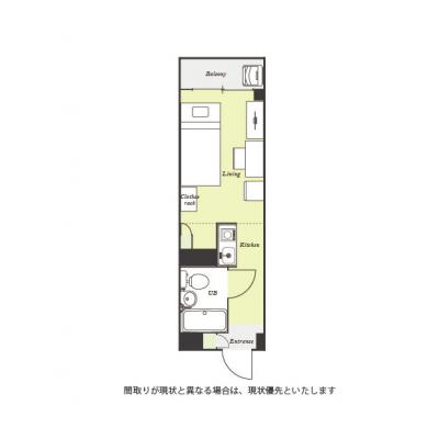 ユニオンマンスリー横浜山手１　402　1R・シングル☆【禁煙ルーム】デスク・チェア＆洗濯機や冷蔵庫など生活家電のあるお部屋/建物正面には深夜24時まで営業のスーパー・まいばすけっと有りの間取り図