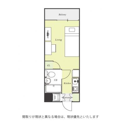 ユニオンマンスリー磯子１　227　1R・シングル☆◆インターネット固定回線（有線）無料の部屋◆【禁煙ルーム】人気の角部屋！デスク・チェアのあるお部屋♪の間取り図