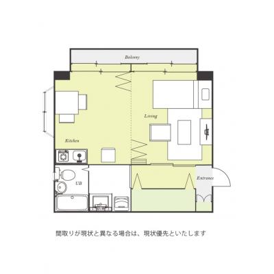 ユニオンマンスリー逗子六浦駅前２　401　1DK・シングル☆【禁煙ルーム】人気の角部屋＆2面採光♪ダイニングテーブル・チェア＆ローテーブル・ソファ＆独立洗面台完備！の間取り図