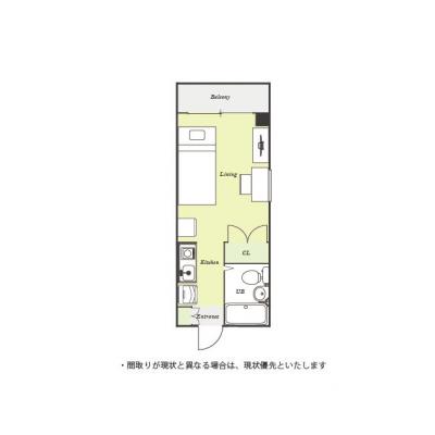ユニオンマンスリー本厚木４　101　1R・シングル☆【禁煙ルーム】デスク・チェア＆室内洗濯機や2ドア冷蔵庫など生活家電のあるお部屋/小田急小田原線沿線で東海大学前駅や海老名駅まで乗り換えなしでアクセスの間取り図