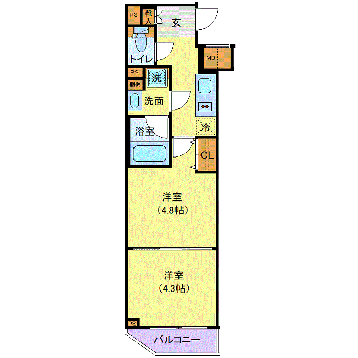 グッドステイ東武東上線中板橋・大山WESTアンベリール△『禁煙ルーム・2K・28平米・Wi-Fi無制限・独立洗面・浴室乾燥付』【デラックス】の間取り図