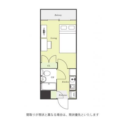 ユニオンマンスリー藤沢善行２　304　1K・セミダブル☆【禁煙ルーム】デスク・チェア＆2ドア冷蔵庫や電子レンジなど生活家電のあるお部屋/安心のモニター付きインターフォン＆室内洗濯機完備の物件間取り図