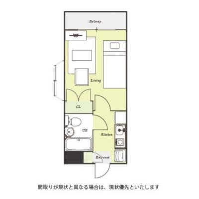 ユニオンマンスリー藤沢善行２　402　1K・シングル☆【禁煙ルーム】人気の角部屋！寛ぎスペースとしておすすめウィンドウベンチつきのお部屋♪安心のモニター付きインターフォン＆室内洗濯機完備の間取り図