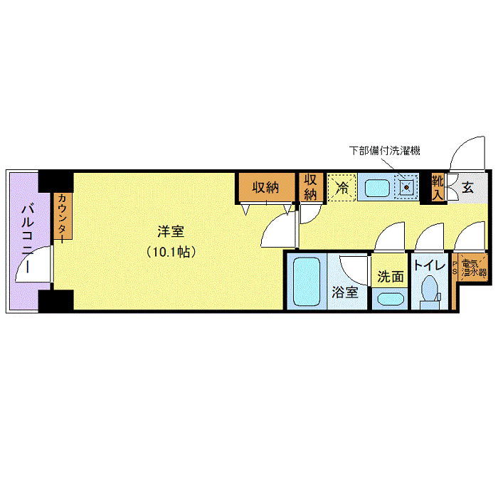 グッドステイ日本橋中洲◎『禁煙ルーム・33平米・1名入居限定・独立洗面』【ベーシック】の間取り図