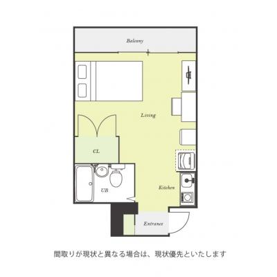 ユニオンマンスリー天王台１　305　1R・セミダブル☆【禁煙ルーム】人気の角部屋♪安心の建物AL・室内洗濯機完備！デスク・チェアのあるゆったり25㎡のお部屋の間取り図