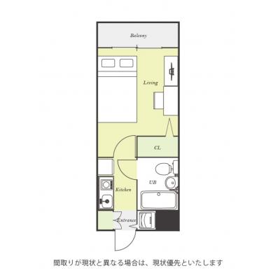 ユニオンマンスリー南行徳７　105　1K・セミダブル☆【禁煙ルーム】人気の角部屋！デスク・チェア完備＆室内洗濯機や2ドア冷蔵庫など生活家電のあるお部屋の間取り図