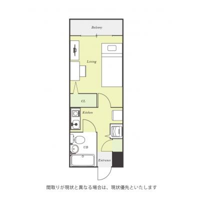 ユニオンマンスリー南行徳７　208　1K・シングル☆【禁煙ルーム】人気の角部屋！リビングドアがあるので玄関から居室が見えなくて安心♪の間取り図