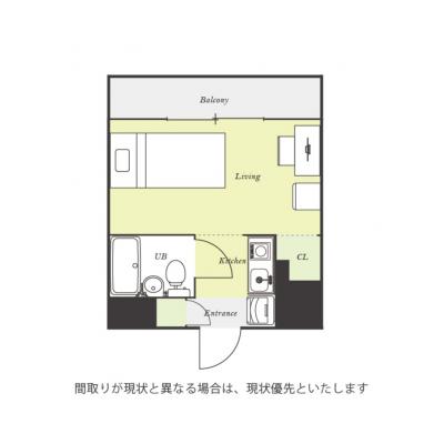 ユニオンマンスリー津田沼フィオーレ１　308　1R・シングル☆◆インターネット固定回線（有線・Wi-Fi）無料の部屋◆【禁煙ルーム】人気の角部屋！安心の建物AL＆モニター付きインターフォン完備の間取り図