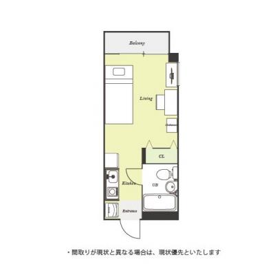 ユニオンマンスリー浦安８　202　1R・シングル☆【禁煙ルーム】デスク・チェア完備♪来客時に安心のモニター付きインターフォン＆室内洗濯機や2ドア冷蔵庫など生活家電のあるお部屋の間取り図