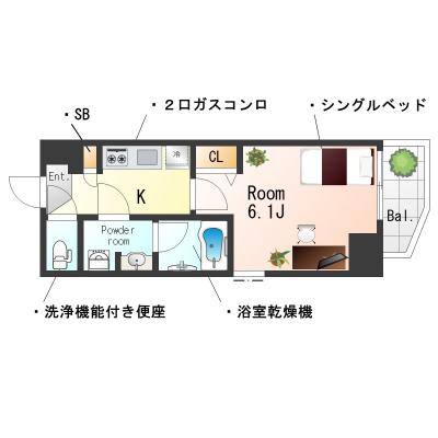 SステイST横濱関内ガーラ【禁煙ルーム・１K・Wi-Fi無料】浴室暖房乾燥機・独立洗面化粧台・ウォシュレットなど設備充実★の物件間取り図