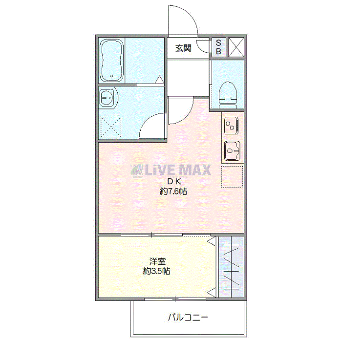 マンスリーリブマックス小田急線愛甲石田EAST■『禁煙ルーム・1DK・28平米』【Wi-Fi無制限・独立洗面】≪スタンダードシリーズ≫の間取り図