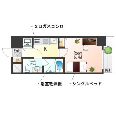 ★Sステイ都立大学３スカイコート【禁煙ルーム・１K】★インターネットWi-Fiレ ンタル可★浴室暖房乾燥機・独立洗面化粧台・ガス2口Kなど設備 充実★の間取り図