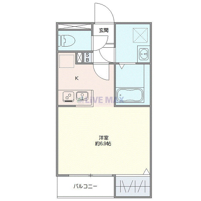マンスリーリブマックス小田急線本厚木EAST■『禁煙ルーム・1R』【1名入居限定・Wi-Fi無制限・浴室乾燥付】≪エクセレントシリーズ≫の間取り図