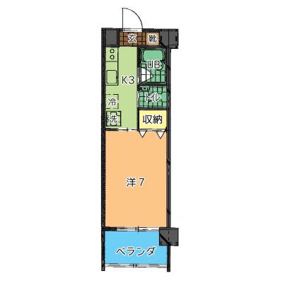 【トーマス普天間401】スーパー徒歩1分、駐車場1台付、Wi-Fi無料、沖縄市や北谷まで車で約15分の物件間取り図